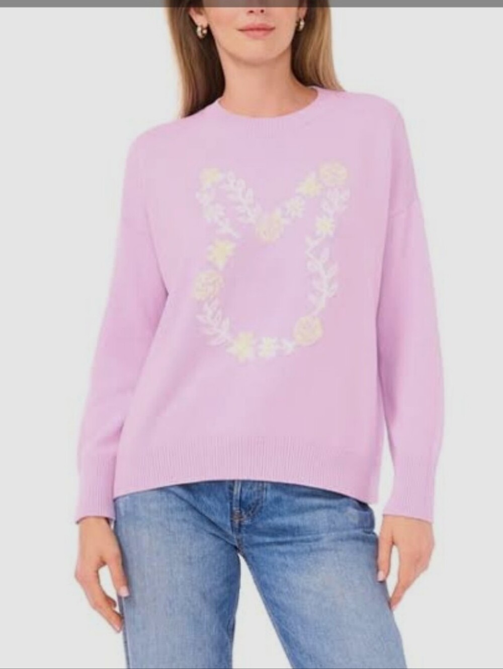 Vince Camuto Lavender Floral Crewneck Sweater